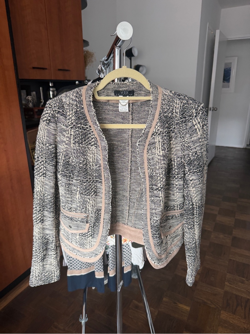 Neutral Tweed Jacket with Pink-Beige Trim